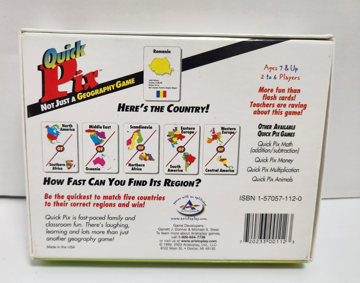 2003 Quick Pix Geography Card Game Homeschool Travel Learning Aristoplay Unused