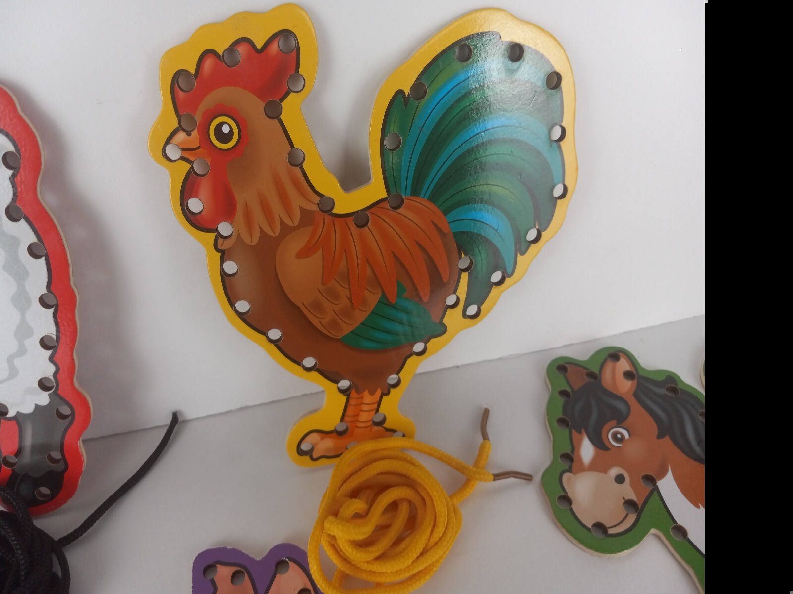 5 piece Farm Animal Lacing Board Education Manipulatives with colorful laces