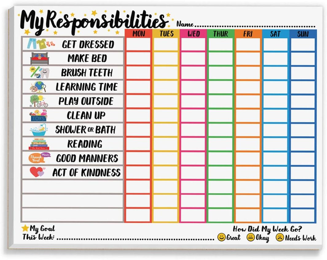 Responsibility Chart for Kids Ages 3, 4, 5, and 6 – My Responsibility Weekly Cho