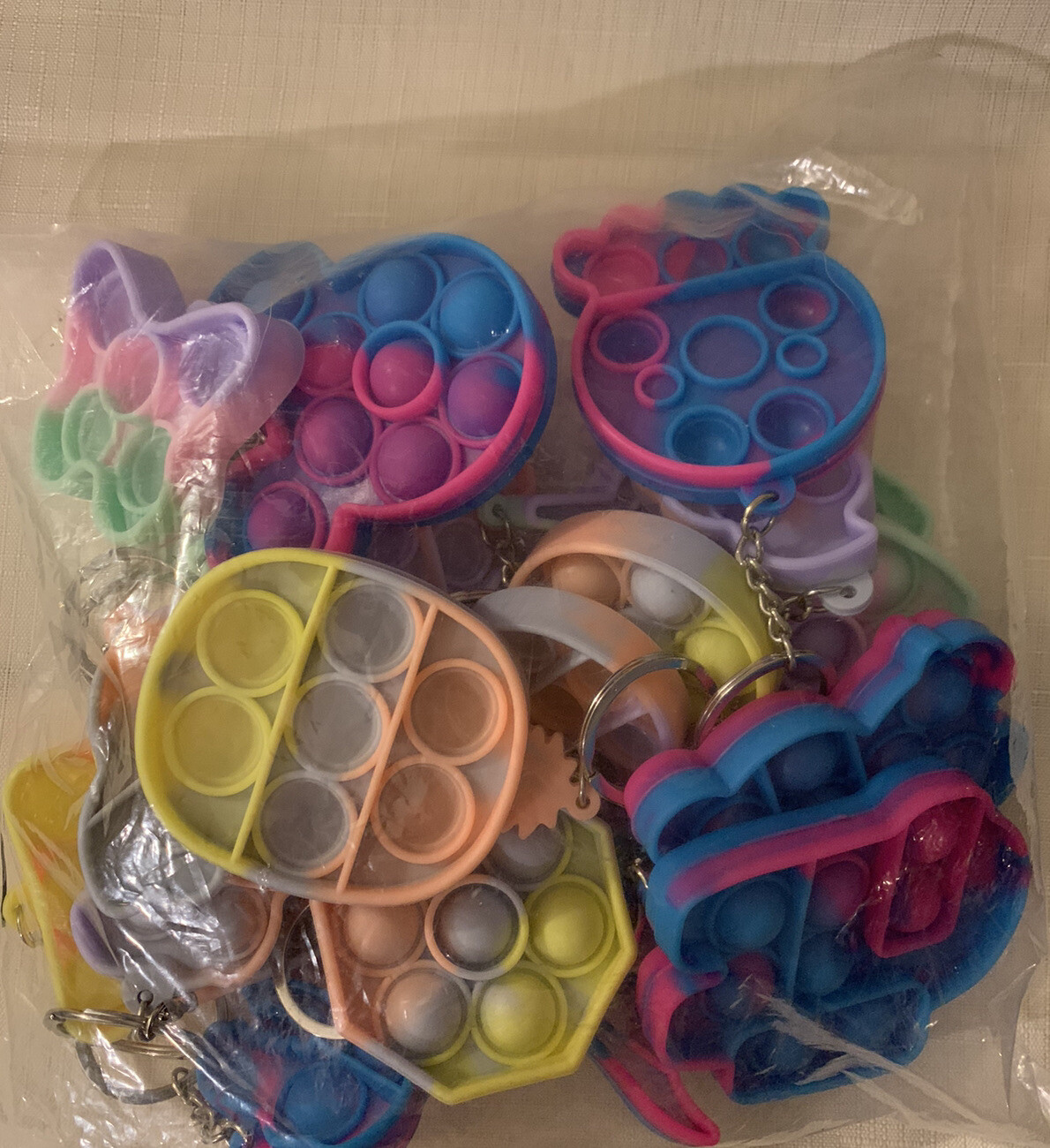 Pops Keychain Push Bubble 18 Keychains Anxiety Fidget Game Anti Stress Kid Adult