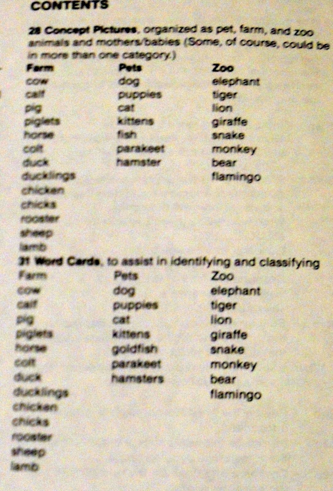 28 Animal Concept Pictures & 31 Word Cards for Identifying,8 1/2 x 11″ Judy/Inst