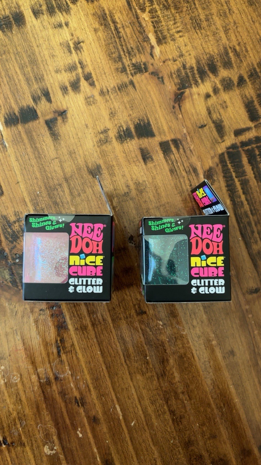 Lot of 2 NeeDoh Nice Cube Glitter & Glow squishy Squish Toy Schylling