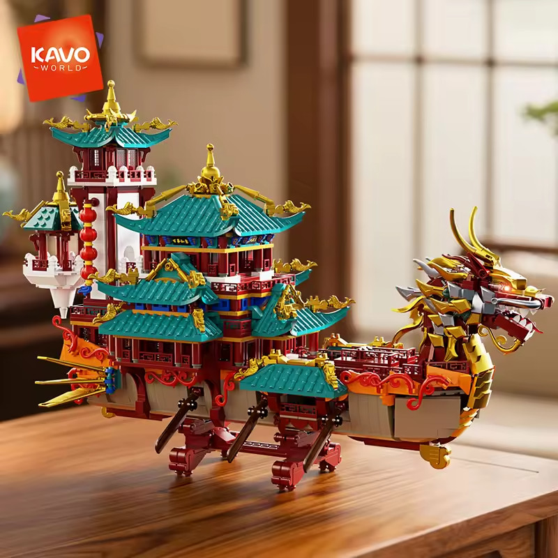 2453PCS Chinese Dragon Boat Building Bricks Model Traditional Architecture