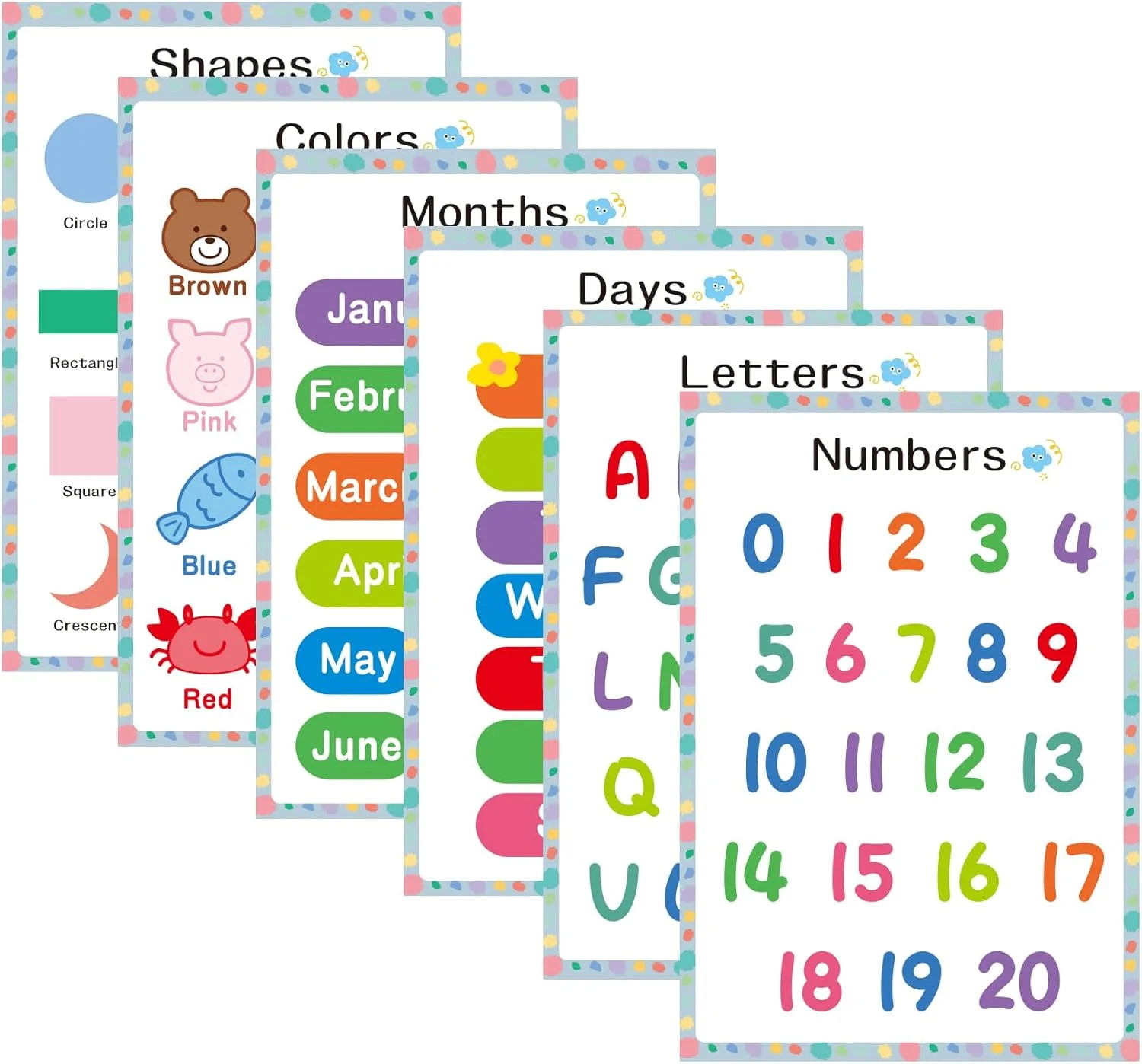Educational Posters 6pcs – Back to School Supplies – Preschool Kindergarten Clas