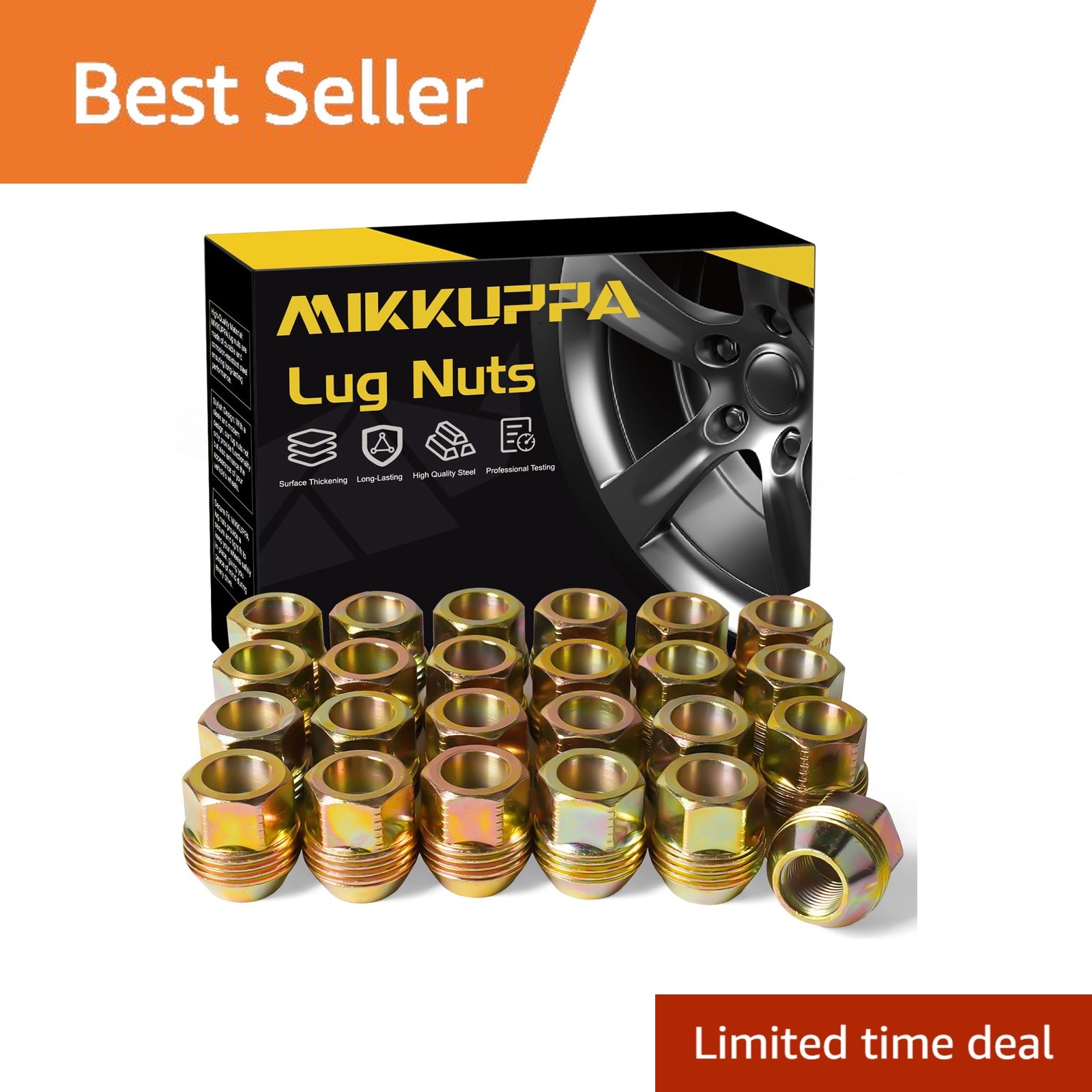 MIKKUPPA Gold M14x1.5 Lug Nuts 24 Packs Open End