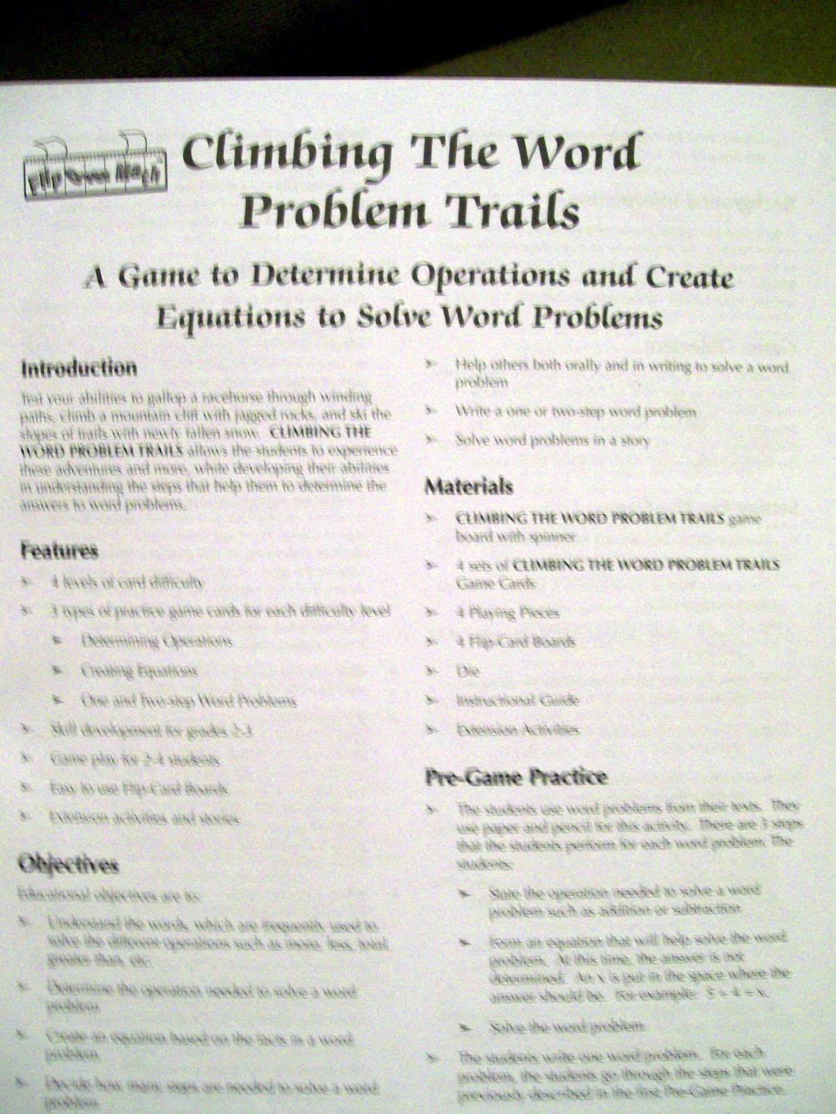 Flip Over Math Climbing the Word Problem Trails Game 2-4 Players Grades 3-5