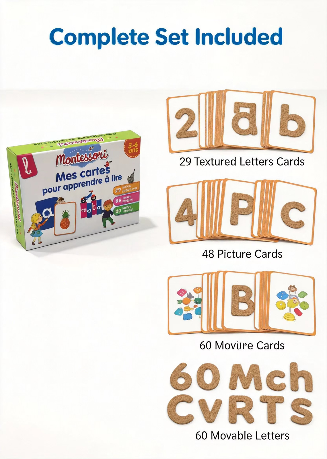 Montessori Phonics Learning Cards – 137-Piece Educational Set with Textured Lett