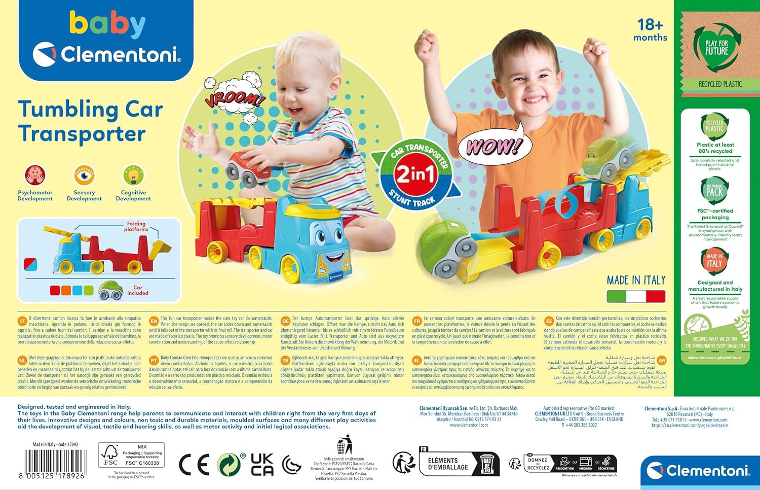 Clementoni Baby Infant Toys – Tumbling Cars Truck – Early Development & Activity
