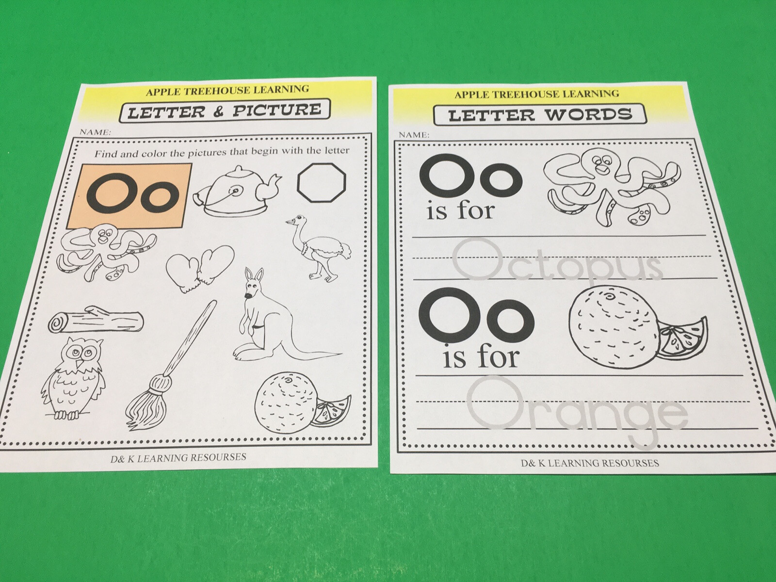 Letter Oo – Apple Treehouse Worksheets – Preschool Teaching supplies 20pgs