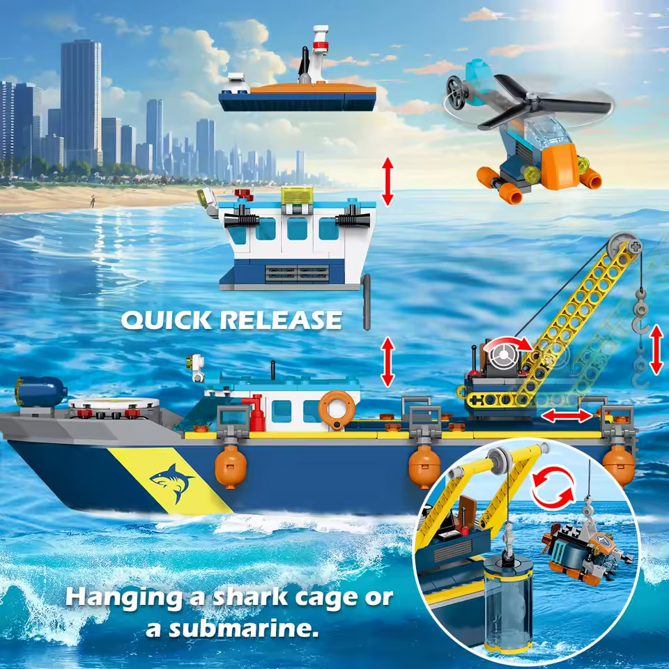Floatable Boat Building Set with LED-Fun Arctic Explorer Ship with Helicopter