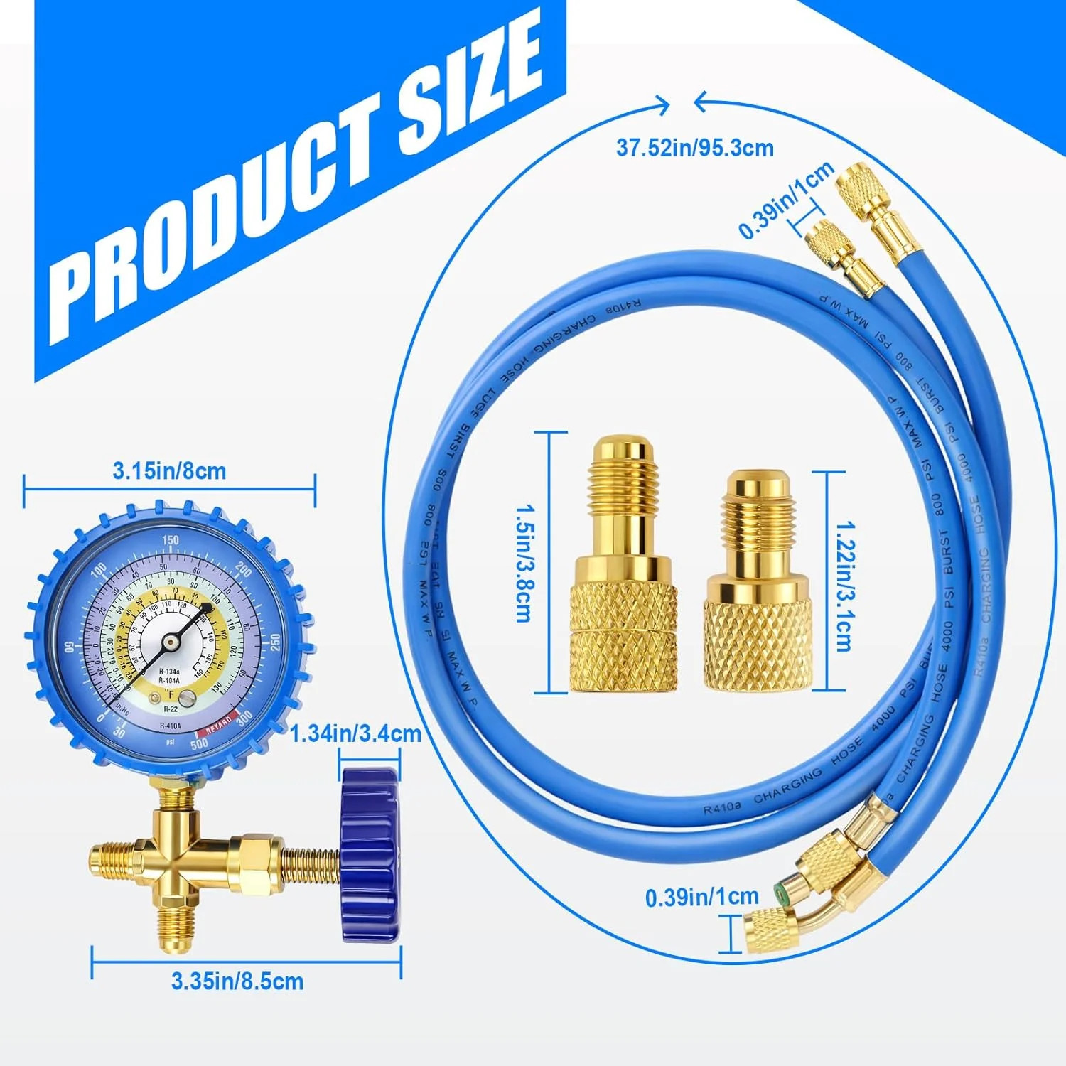 R410A Recharge Kit AC Charging Hose, R134A R22 R404A R410A Manifold Gauge Hose K