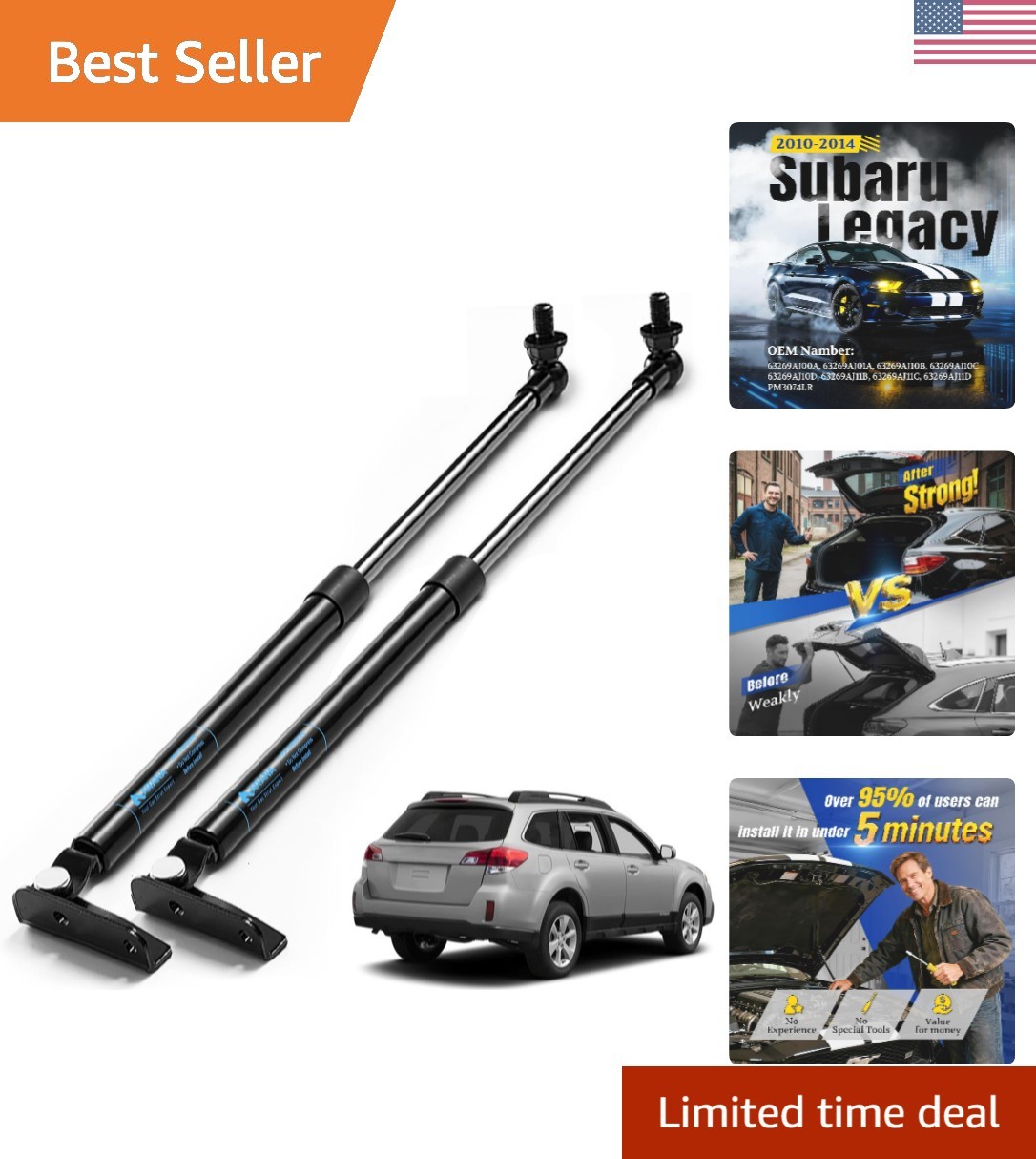 Rear Hatch Trunk Struts for Subaru Legacy & Outback 2010-2014 2.5i/3.6R/Base/…