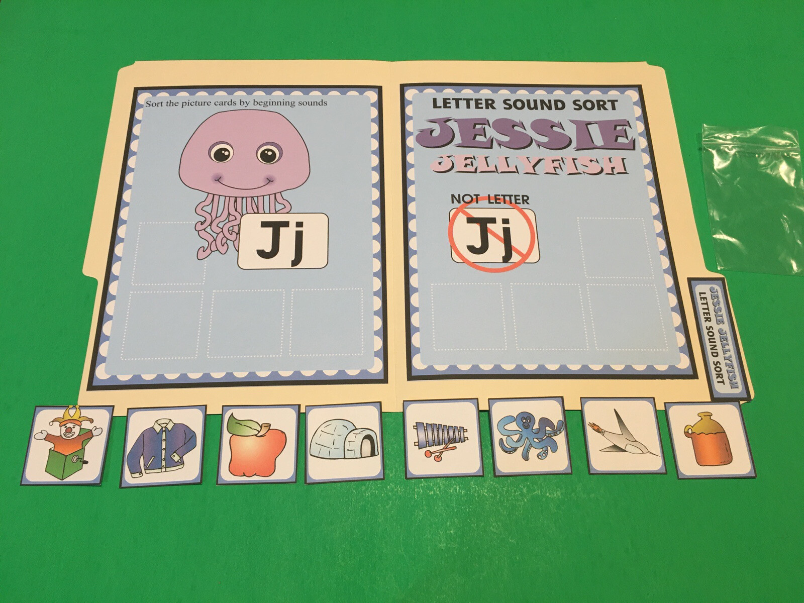 Jessie Jellyfish – Letter Jj – DIY File Folder game – Printed / Uncut