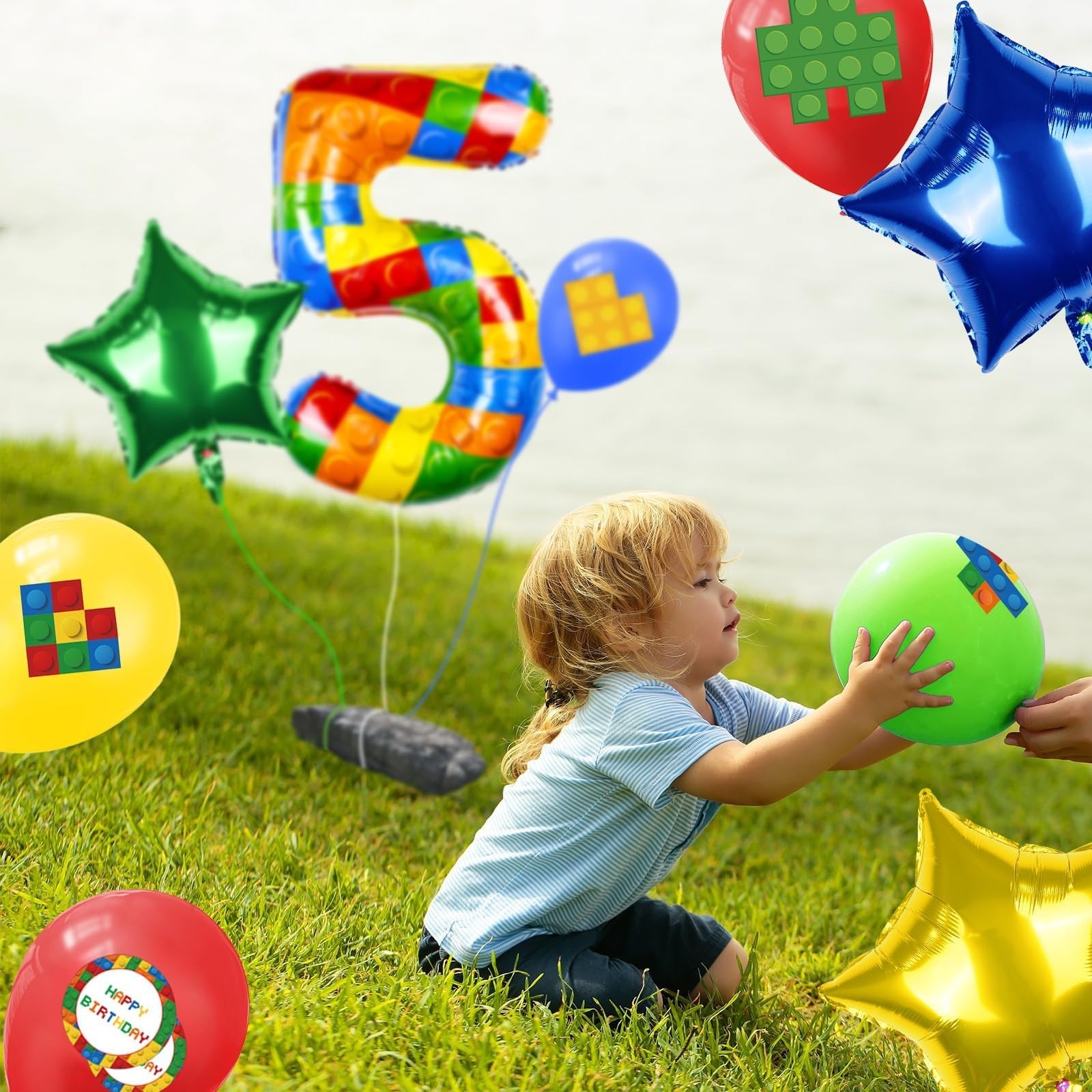 40 Inch Building Block Number Balloon, Colorful Number Block Foil Number 5 Ba…