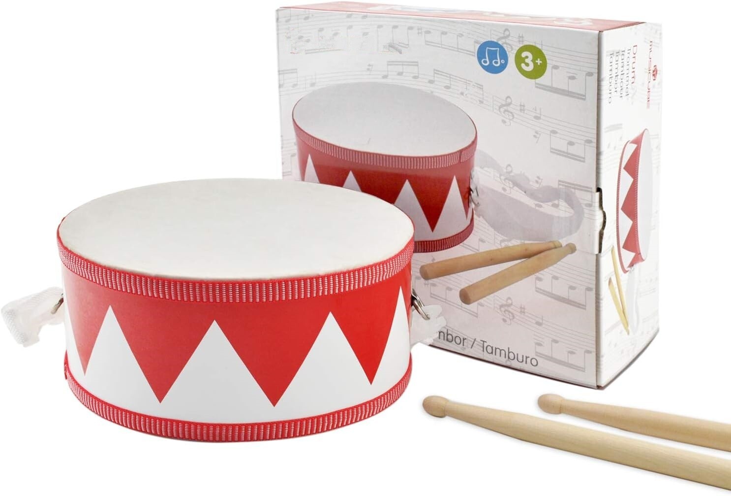 Batería de madera de 8 pulgadas para niños con correa ajustable y 2 baquetas