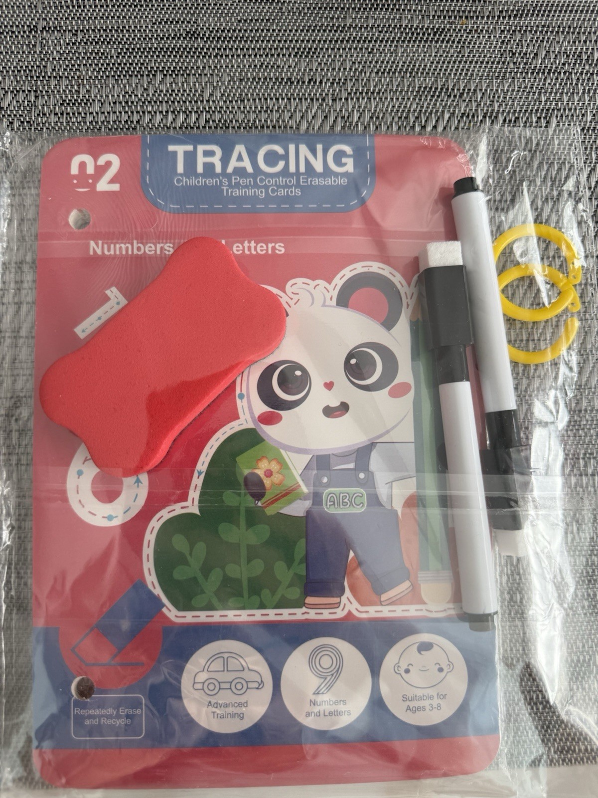 Tracing Pen Control Erasable Training Cards Panda Numbers & Letters Ages 3-8