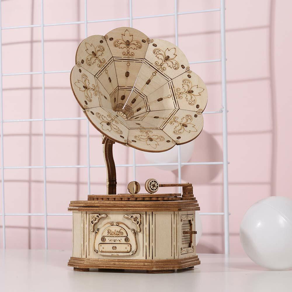 Wood Craft 3D DIY Model Building Puzzle Kits (Gramophone) Creative & STEM Toys