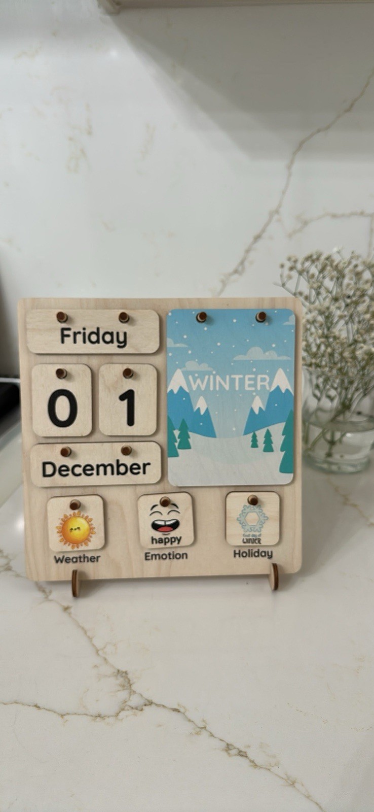 Handmade Wooden Montessori Perpetual Calendar 2026, Kids Learning Gift-LARGE