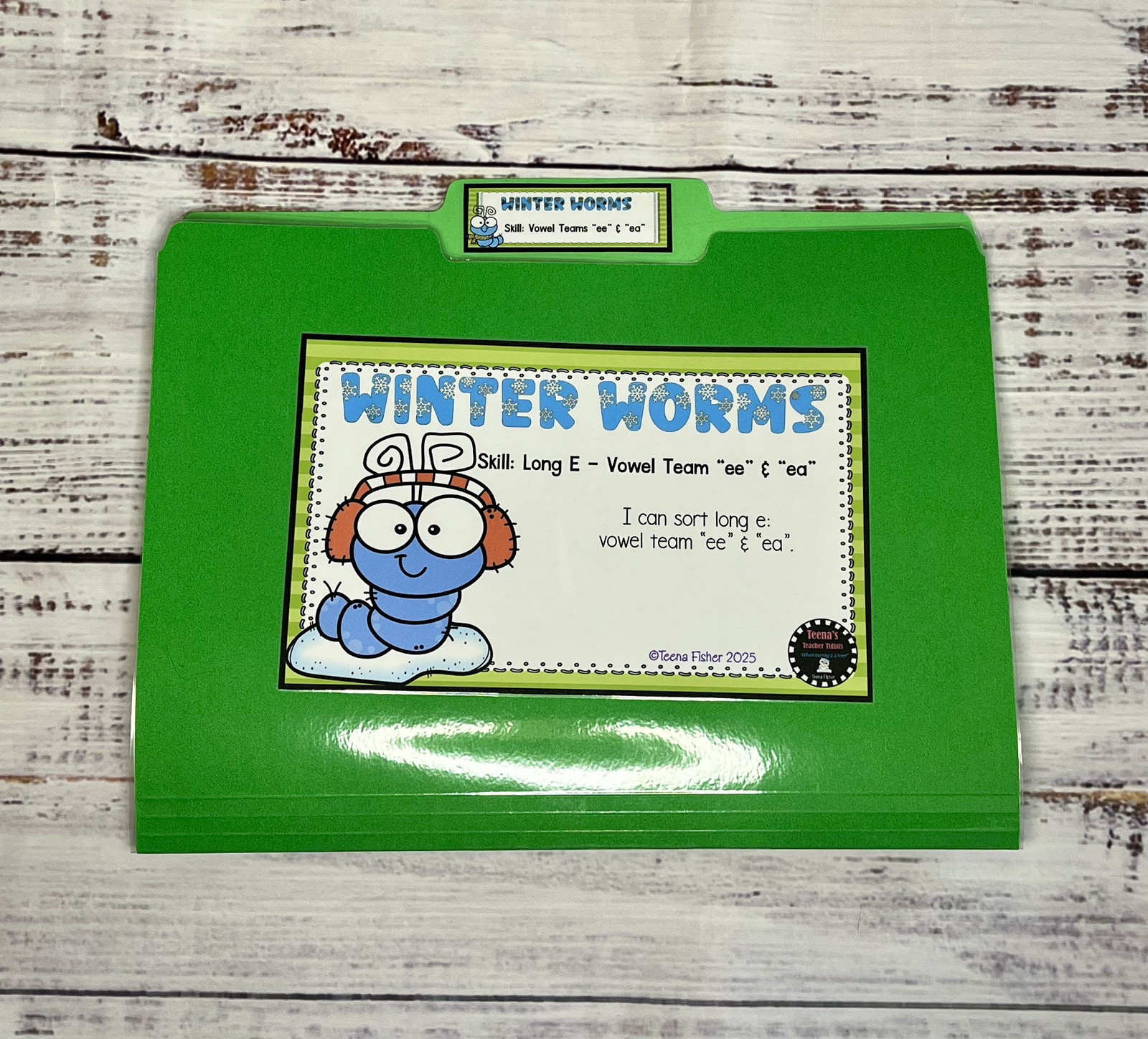 Winter Worms File Folder Game Variant Vowels Long E Phonics 1 2 3 grade language