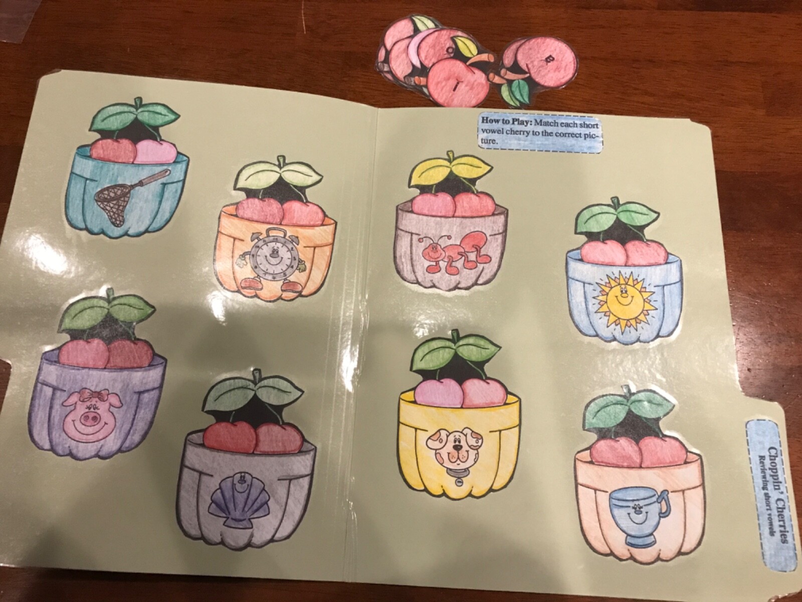 Choppin Cherries! Short words Grade K language Art file folder game teacher