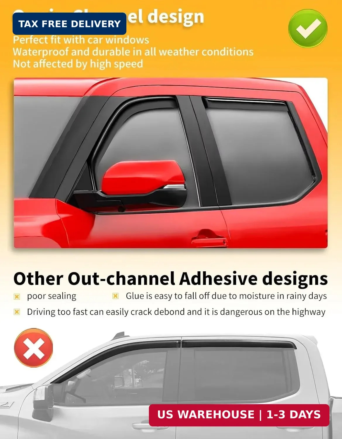 in-Channel Window Rain Guards Fit for Truck Toyota Tundra 2022 2023 2024 2025 20