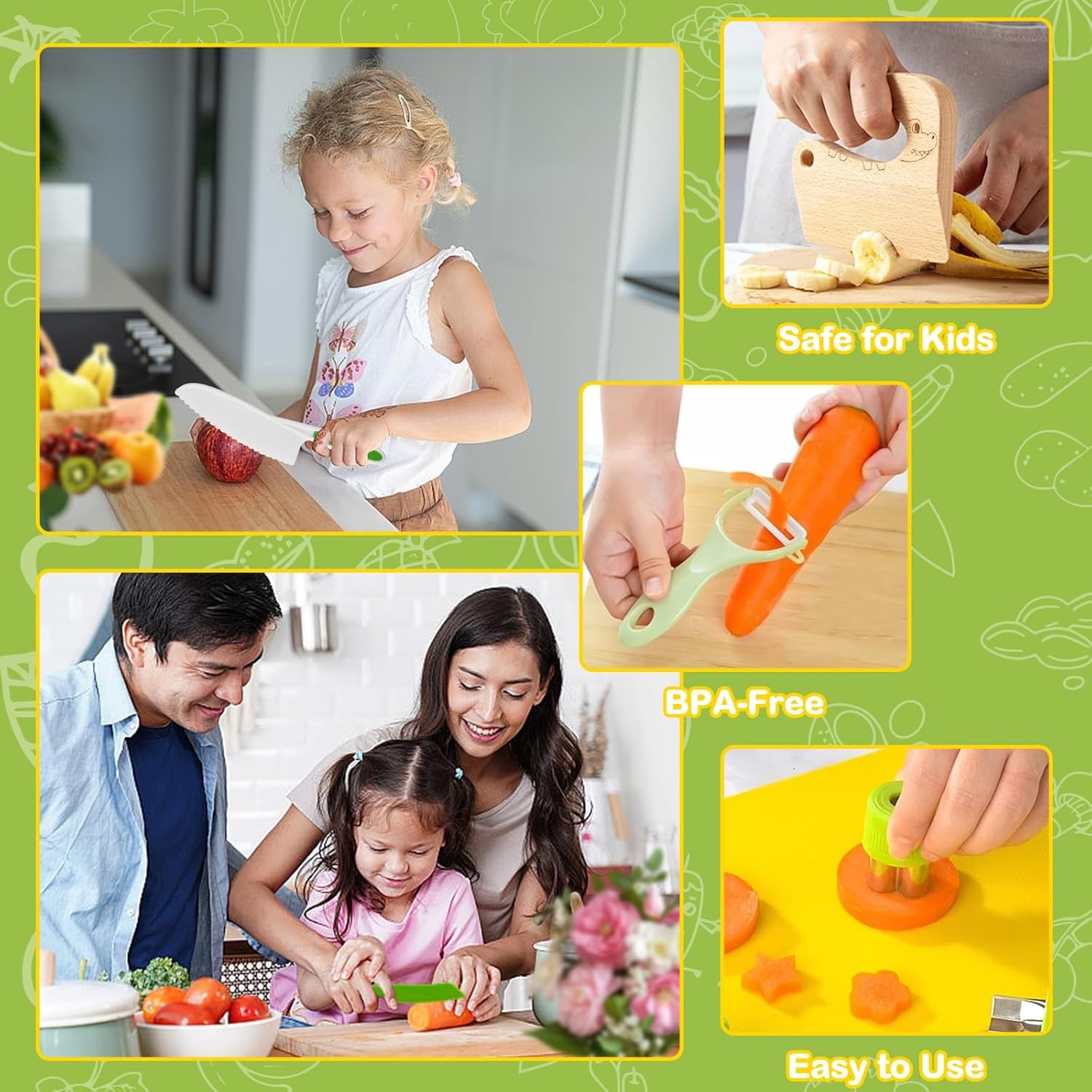 28PC Toddler Kitchen Tools Set – Kid Safe Knives Kit for Real Cooking for Age 2+