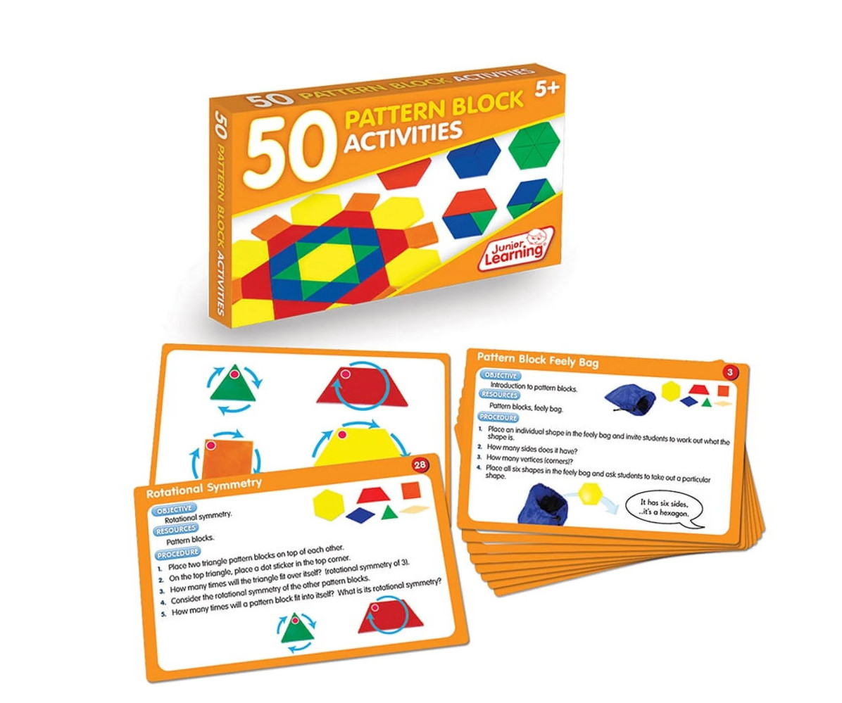 50 Pattern Block Activities Card Set – Hands-On Learning for Kids Ages 5+