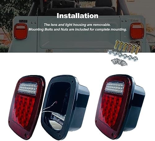 Tail Lights Assembly Replacement for 1979-2006 Wrangler TJ YJ CJ5 CJ7 Red Square