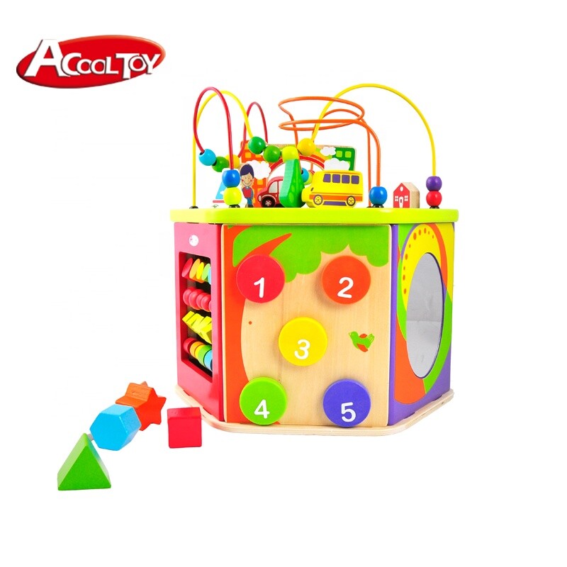 AC7608 My busy town,Wooden toy kid 7 in 1 rotated active cube toy six sides toys