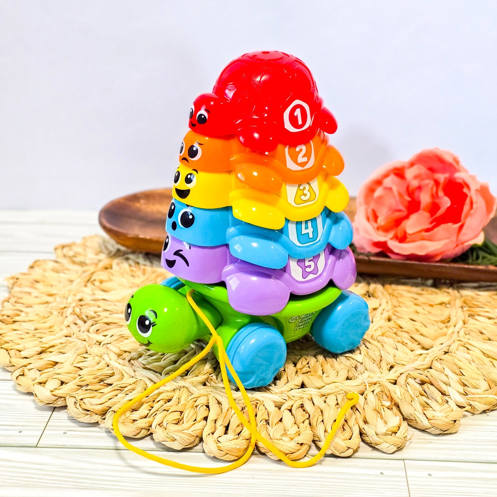🐢 2023 Leap Frog Nest & Count Turtle Pull String Tower by VTech – Gently Used