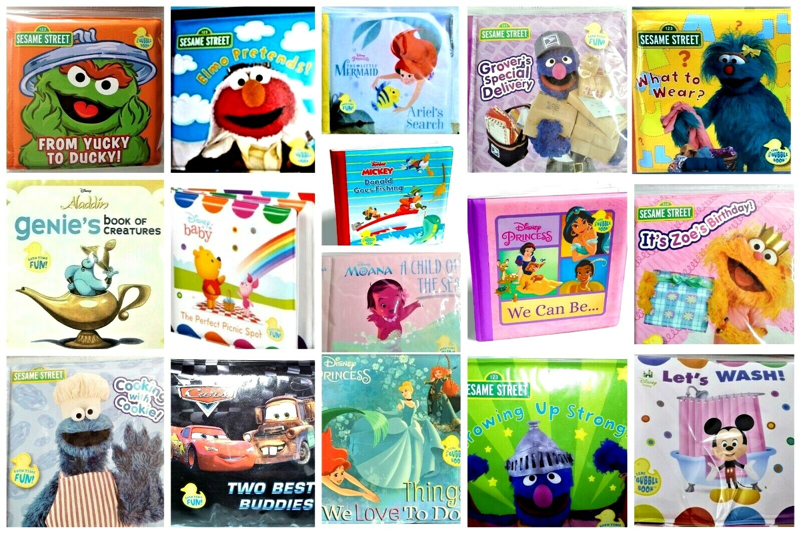 Disney & Sesame Street Squishy Bath Bubble Books 14 Varieties Baby Pre-K NEW!