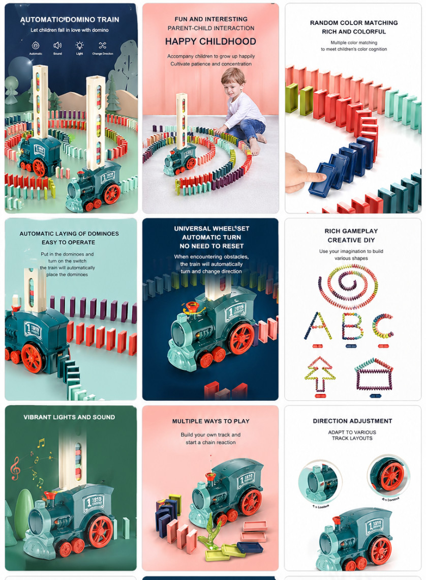 60PCS Automatic Domino Train Set Kids Educational Toy Creative Game Gift