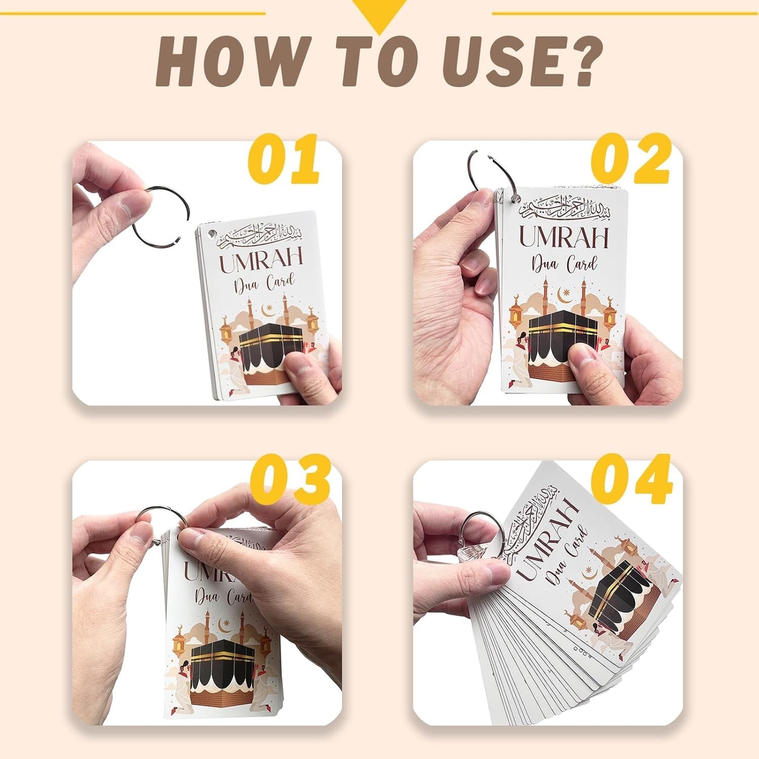 Umrah Dua Cards with Lanyard – 21 Flashcards Step-by-Step Medium, White