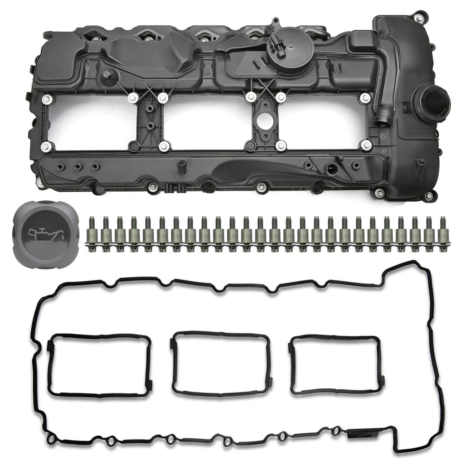 MITZONE N55 Engine Valve Cover with Gasket Bolts Kit & Oil Cap for BMW 2010-2…