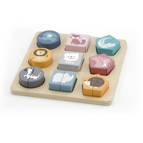 9 Pcs Wooden Shape Block MATCHING Sorting Puzzle Wild Animals Educational Toy