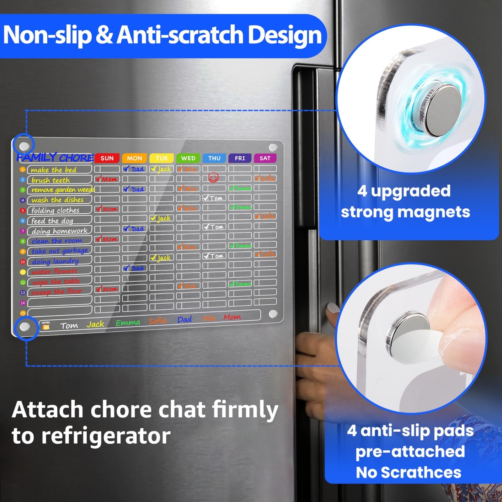 Large Acrylic Magnetic Chore Chart for Families – 16″x12″ Dry Erase Board, 12 Ma