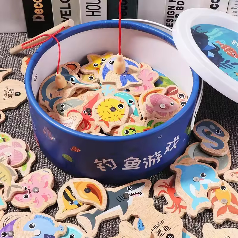 Wooden Montessori Magnetic Fishing Game Early Educational Toy Parent Child Play