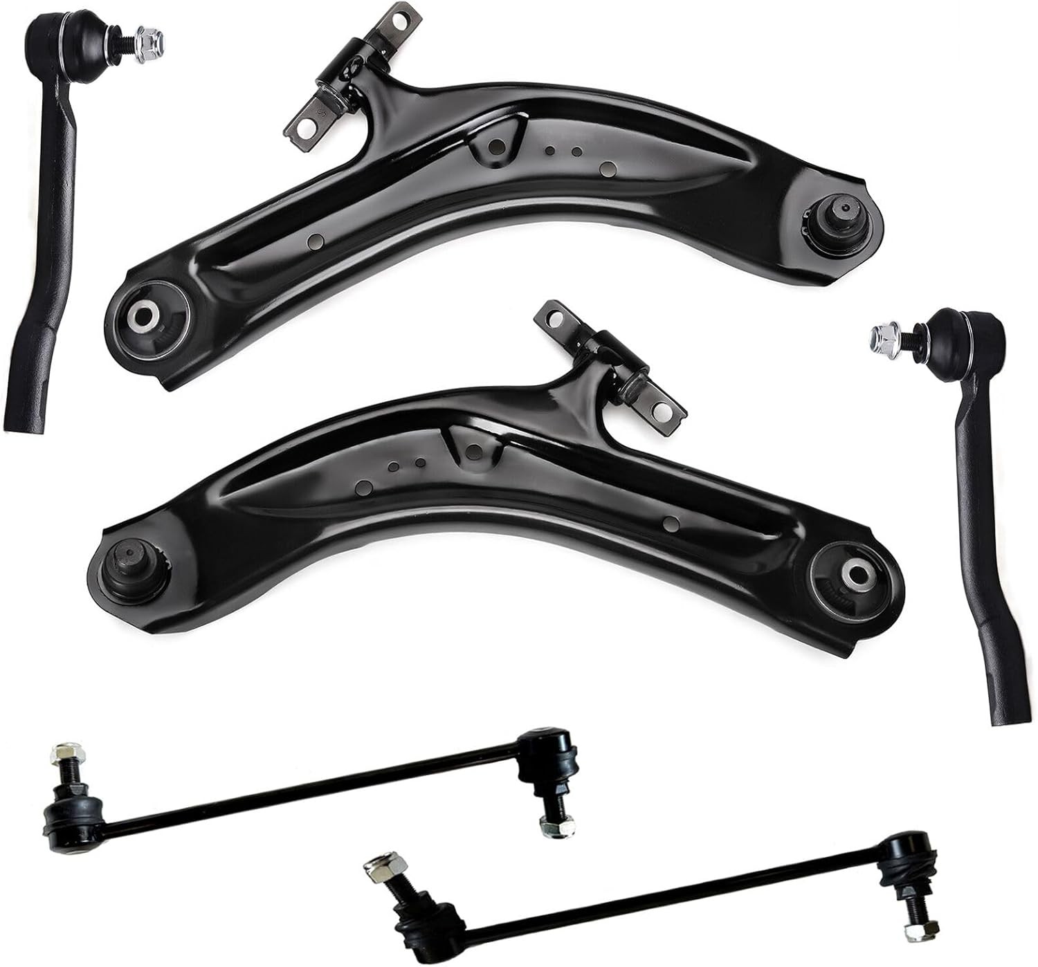 6pc Front Lower Control Arm + Front Sway Bar Link + Outer Tie Rod End Kit