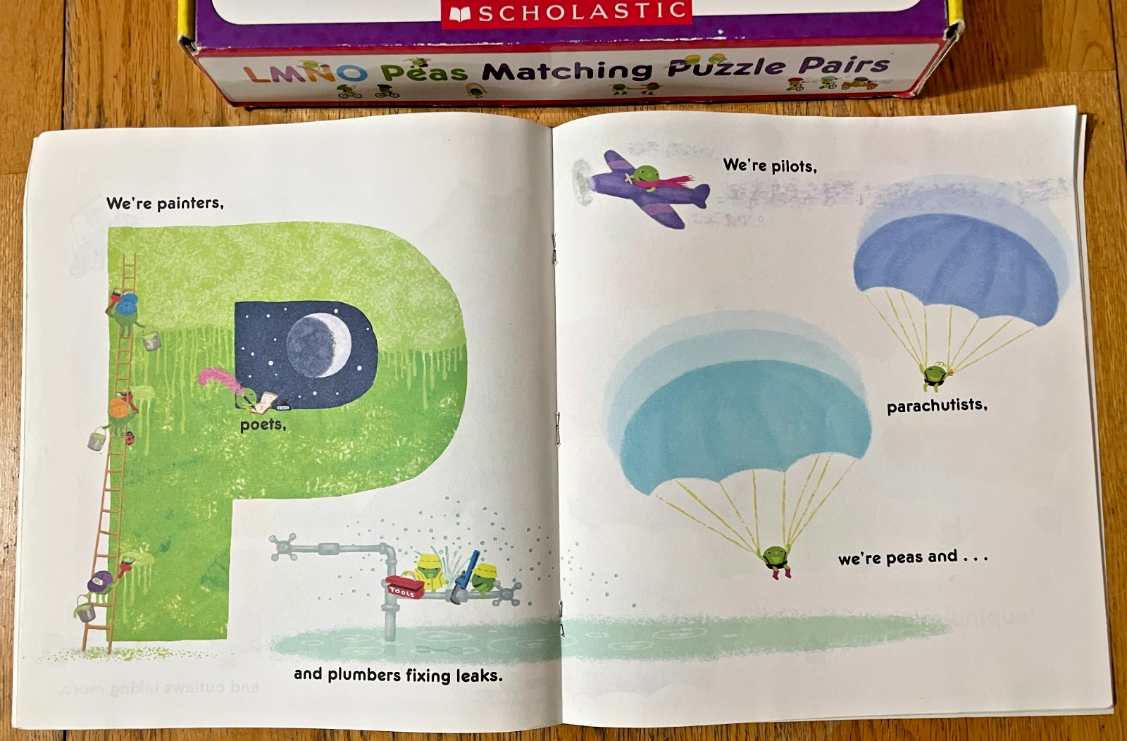 Scholastic LMNO Peas Matching Puzzle Pairs Alphabet Numbers 72 Pieces w/Book