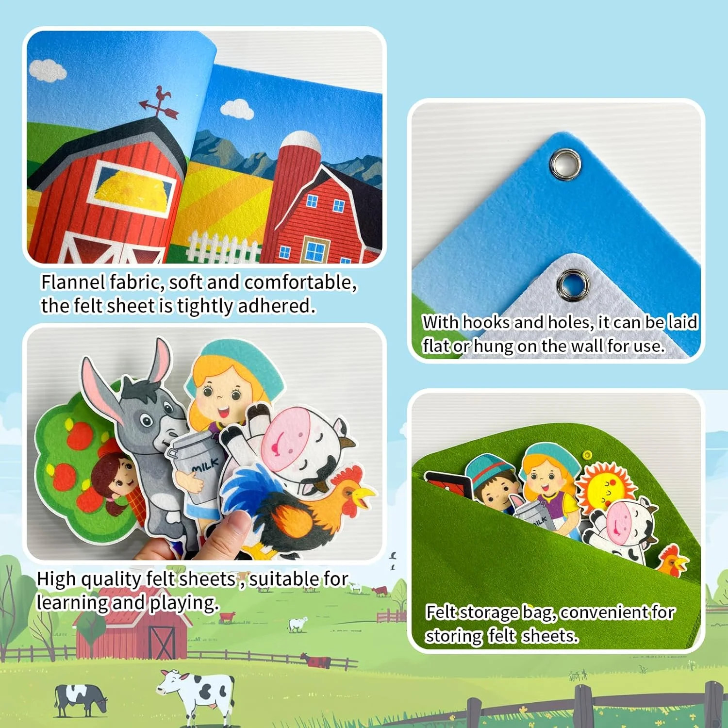 Felt Flannel Story Board Set for Toddlers,44 * 28in Flannel Board for Wall,52 Fe