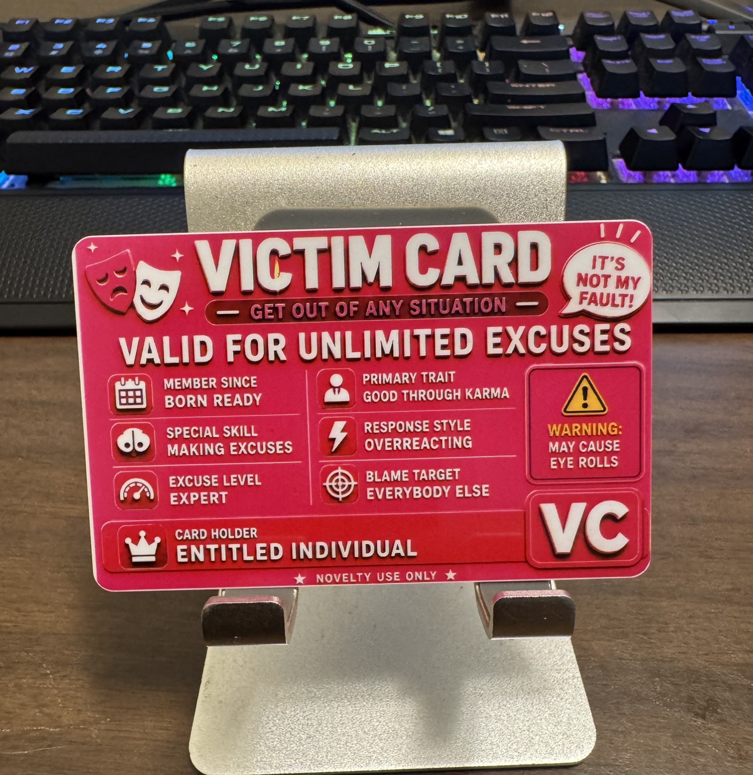 Custom Victim Card Novelty PVC Card – Funny Wallet Size Gag Gift