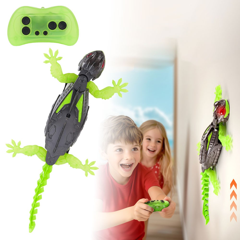 Rechargeable Wall Climbing Robot Gecko Toy | Remote Control Lizard with LED Eyes