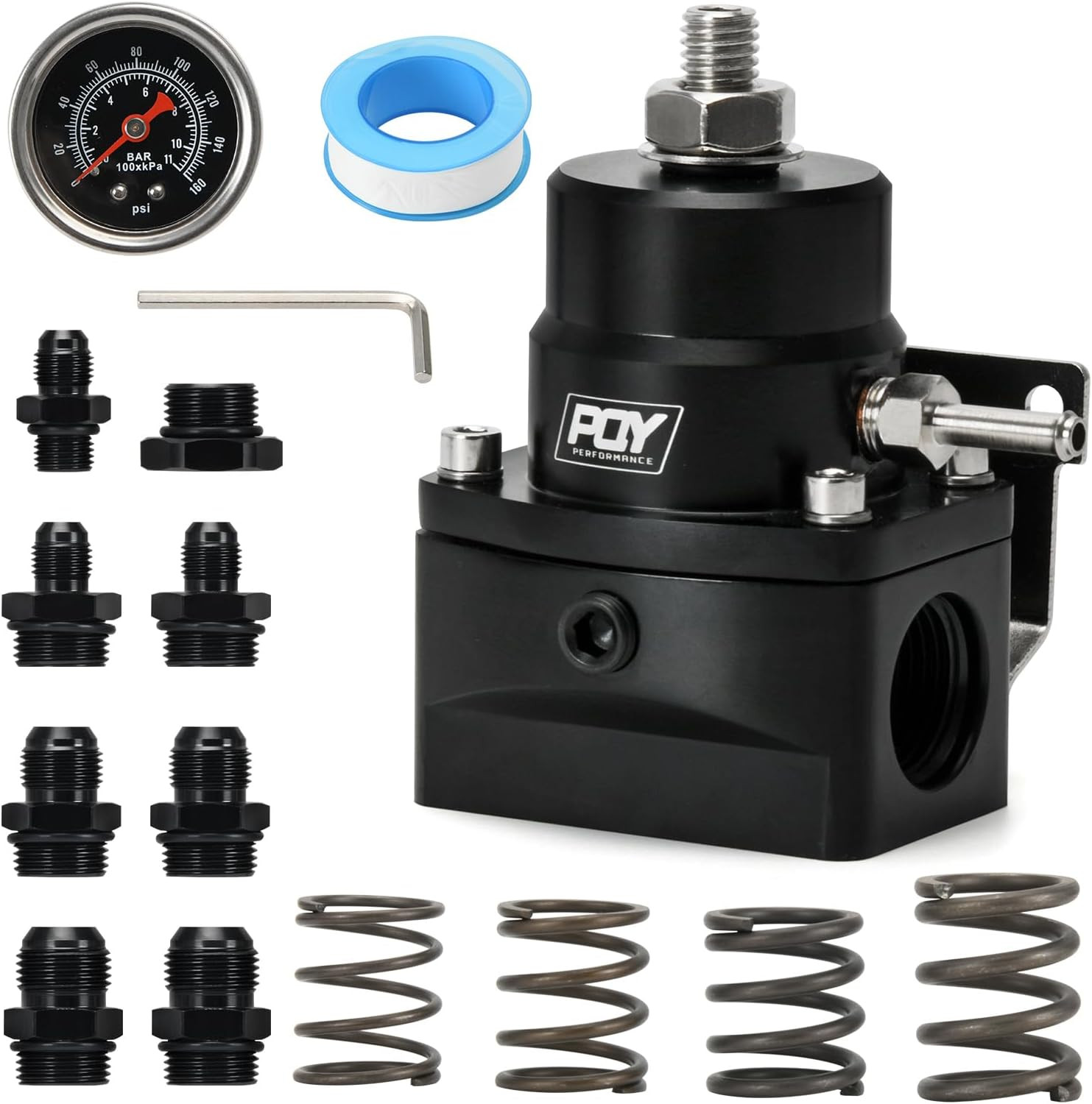Adjustable Fuel Pressure Regulator Kit 3-110PSI with AN10 Feed Port and AN6 Retu
