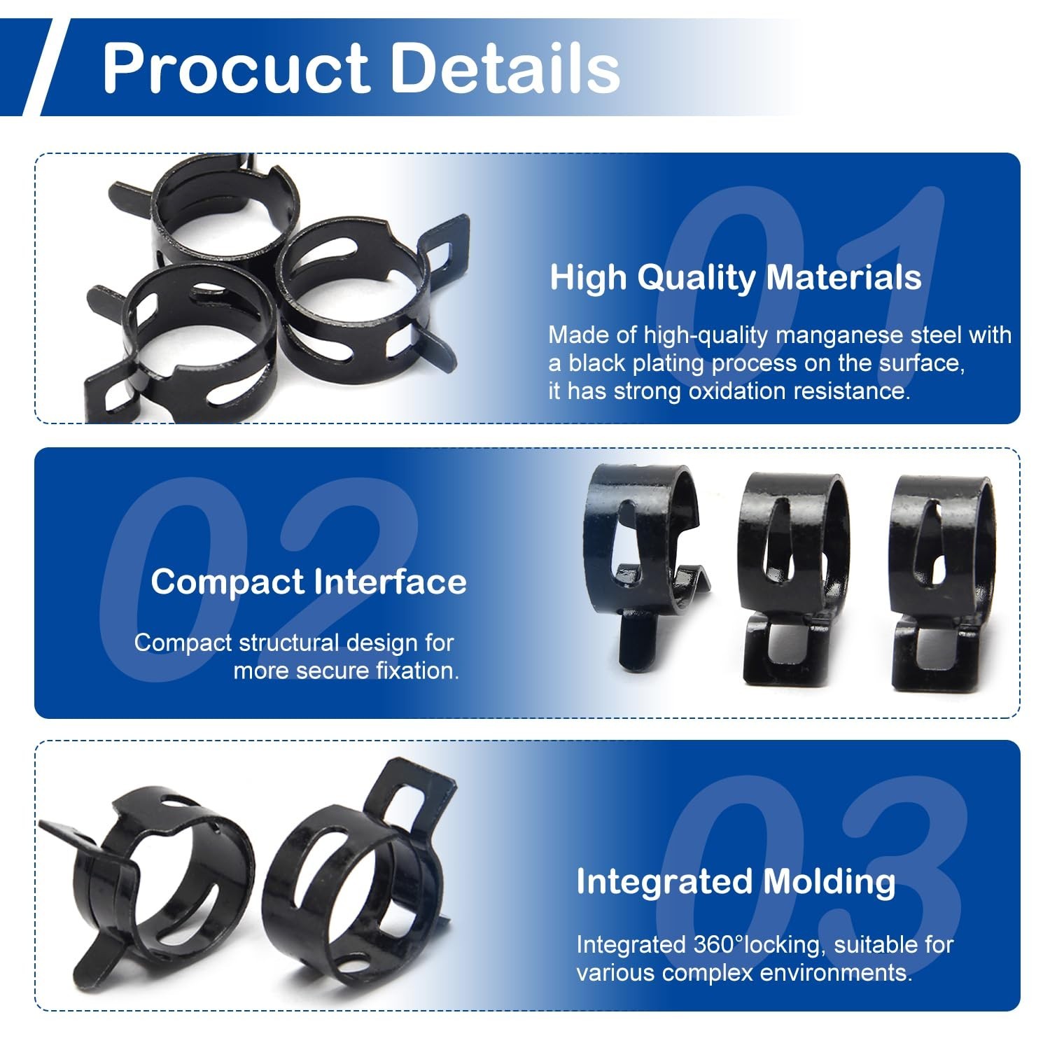 60Pcs 0.24″(6mm) ID Spring Band Hose Clamps, 1/4″ ID Fuel Line Hose Clamp, Lo…