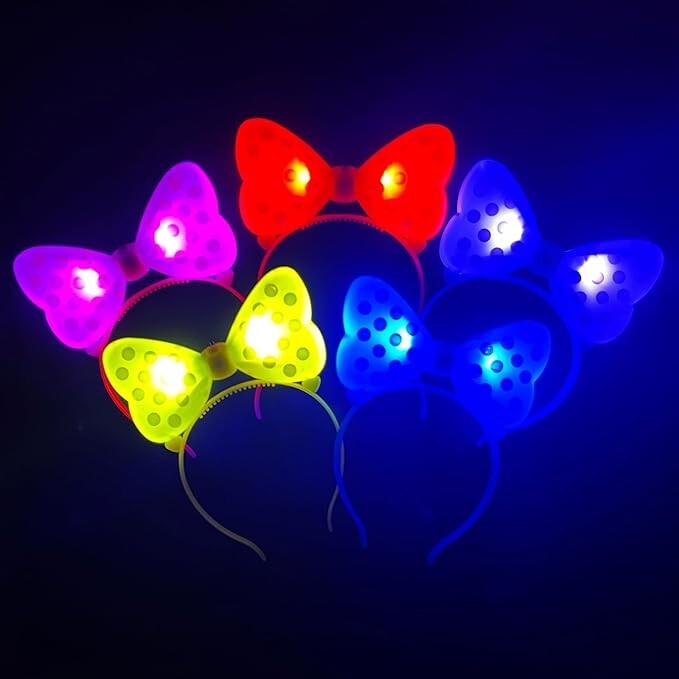 Glowing headband, polka dot ribbon, 12 pieces, 5 colors assorted, 16 x 19 cm