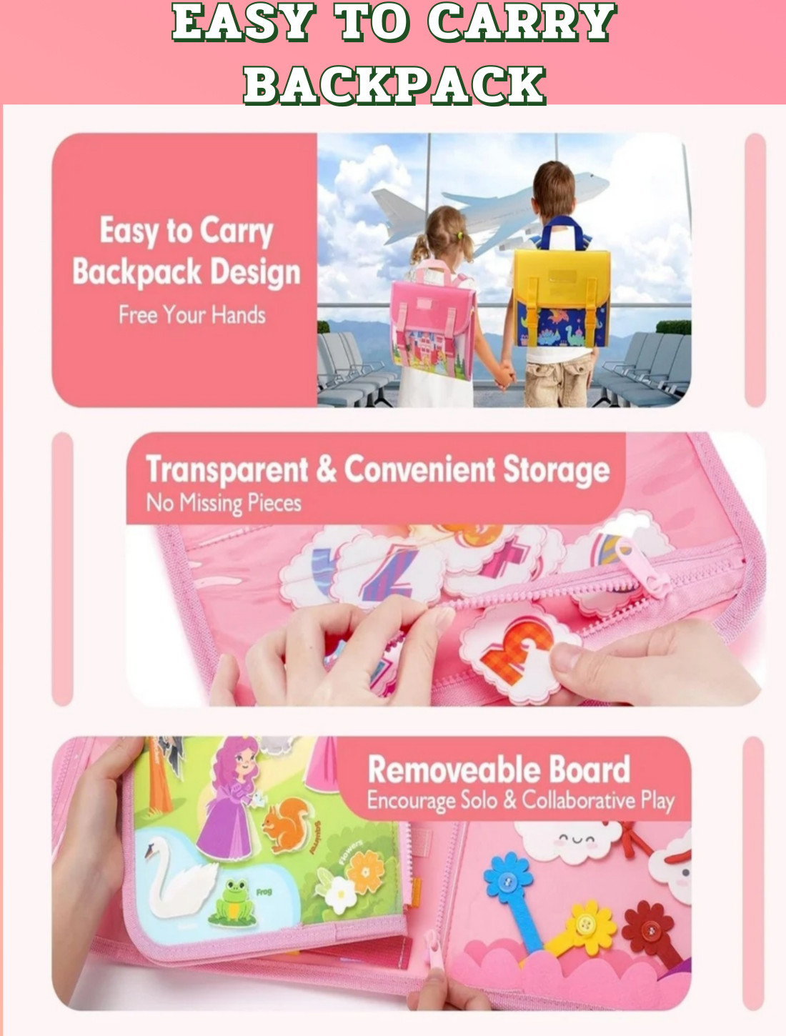 Busy Board Backpack Intelligence Learning Toy Travel Essential Montessori