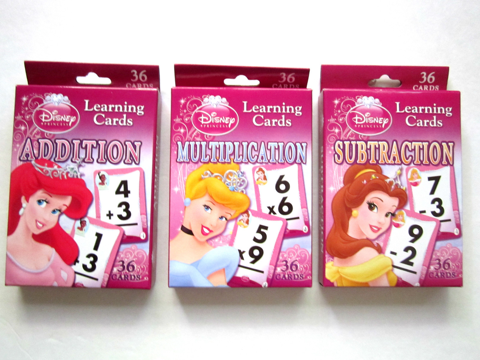 DISNEY PRINCESS SUBTRACTION,ADDITION,MULTIPLICATION LEARNING CARD SETS NEW