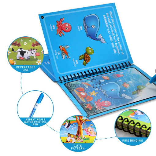 Kids Water Reveal Coloring Book Reusable Painting Activity Book with Pen