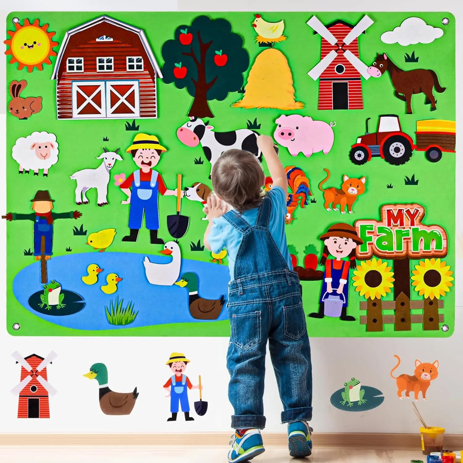 Kids Farm Animals Felt Story Board Set Toddler Storytelling Wall Hanging Toy