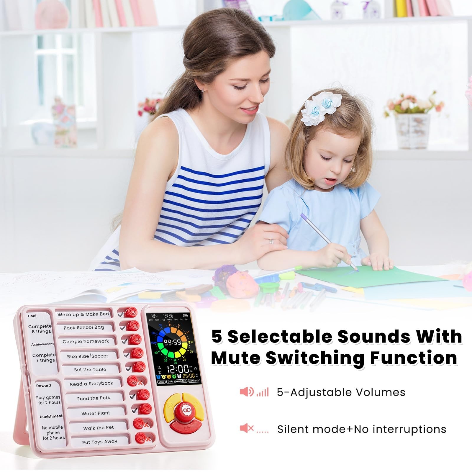 ADHD Tool for Kids, 5-in-1 Visual Timer with Chore Chart Board, Visual Schedu…